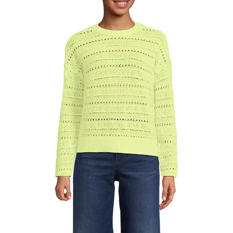 Women's Cotton Blend Pointelle Crew Neck Sweater