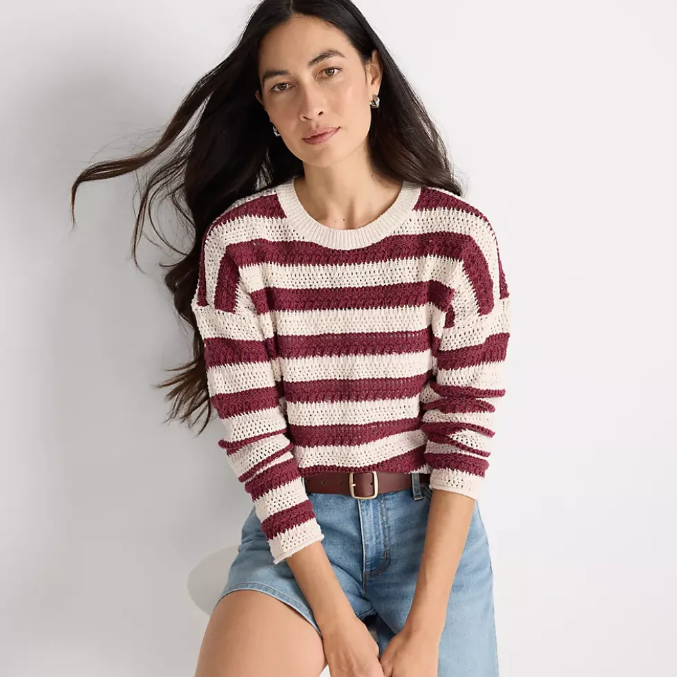 Women's Cotton Blend Pointelle Crew Neck Sweater