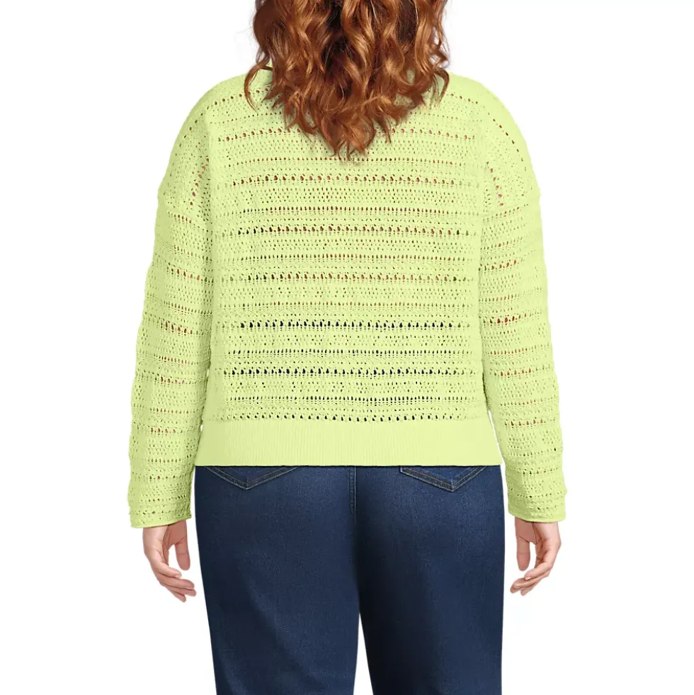 Women's Cotton Blend Pointelle Crew Neck Sweater