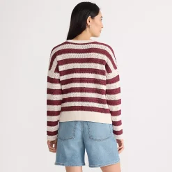 Women's Cotton Blend Pointelle Crew Neck Sweater