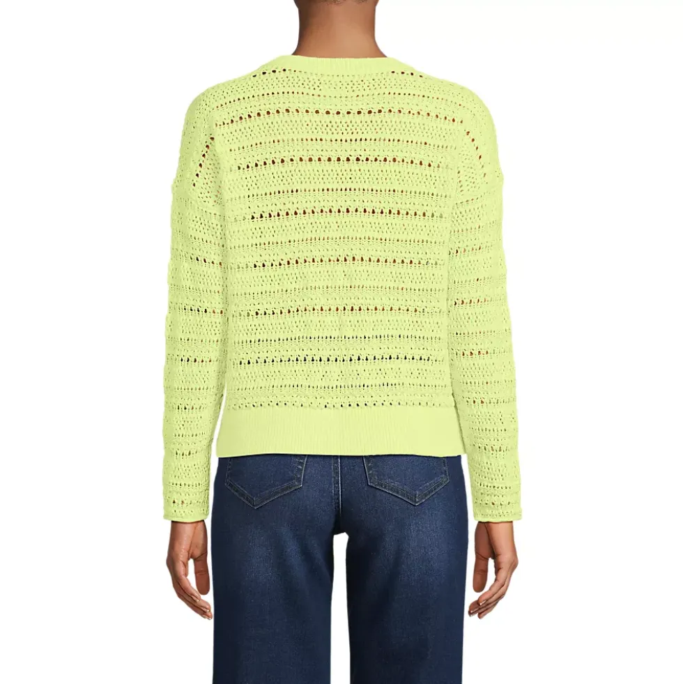 Women's Cotton Blend Pointelle Crew Neck Sweater