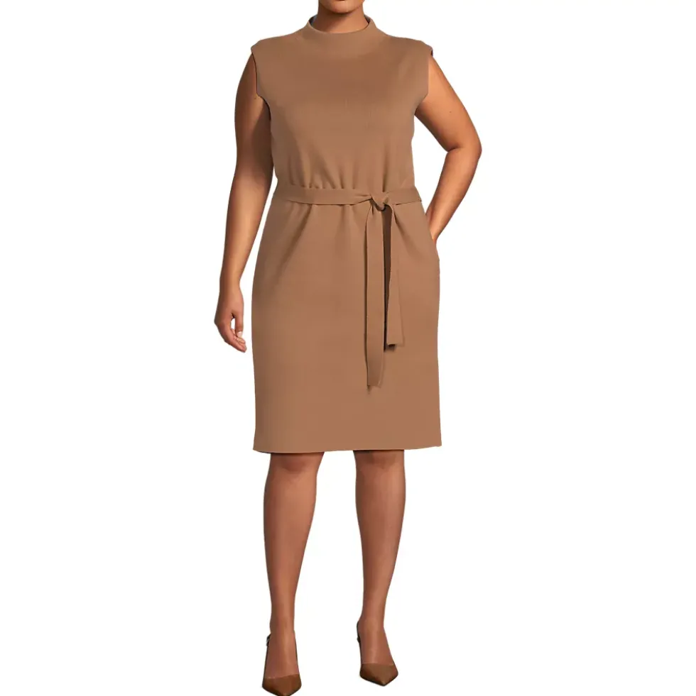 Women's Cotton Blend Short Sleeve Mock Neck Sweater Dress