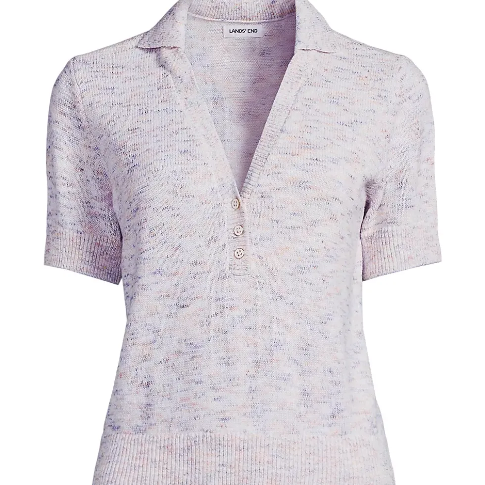 Women's Cotton Blend Short Sleeve Polo Sweater