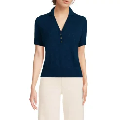 Women's Cotton Blend Short Sleeve Polo Sweater