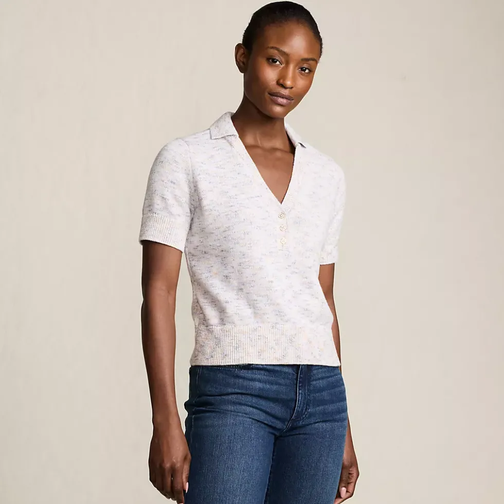 Women's Cotton Blend Short Sleeve Polo Sweater
