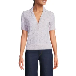 Women's Cotton Blend Short Sleeve Polo Sweater