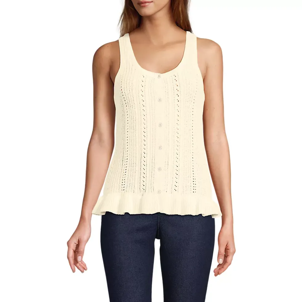 Women's Cotton Boucle Ruffle Hem Sleeveless Sweater