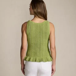 Women's Cotton Boucle Ruffle Hem Sleeveless Sweater