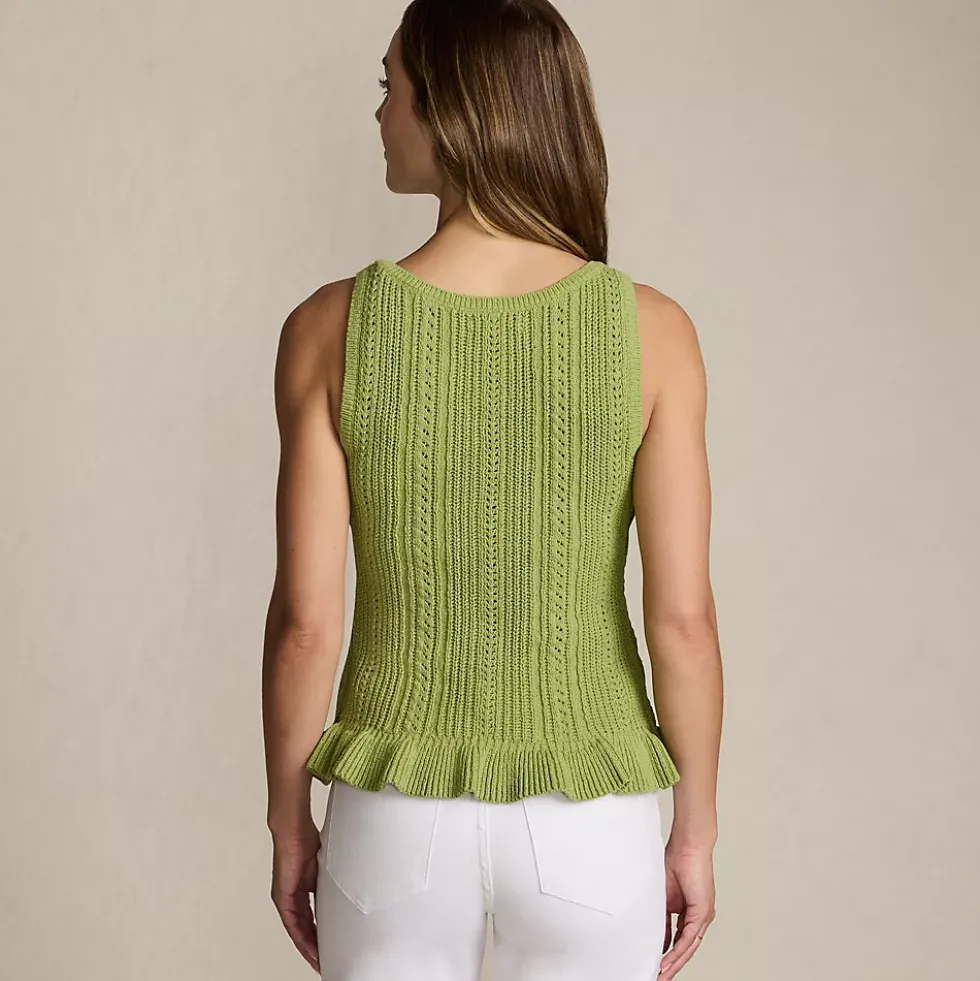Women's Cotton Boucle Ruffle Hem Sleeveless Sweater
