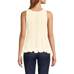 Women's Cotton Boucle Ruffle Hem Sleeveless Sweater