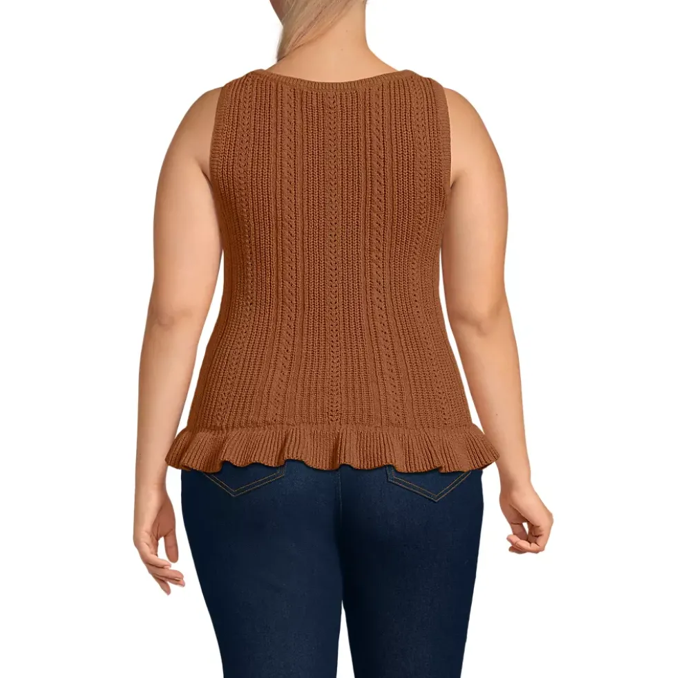 Women's Cotton Boucle Ruffle Hem Sleeveless Sweater