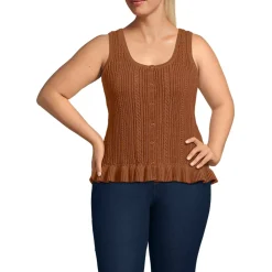 Women's Cotton Boucle Ruffle Hem Sleeveless Sweater