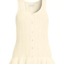Women's Cotton Boucle Ruffle Hem Sleeveless Sweater