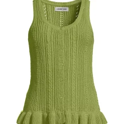 Women's Cotton Boucle Ruffle Hem Sleeveless Sweater