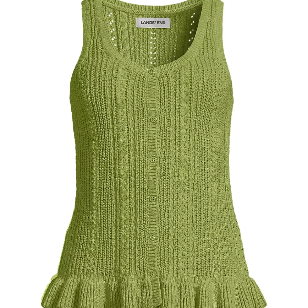 Women's Cotton Boucle Ruffle Hem Sleeveless Sweater