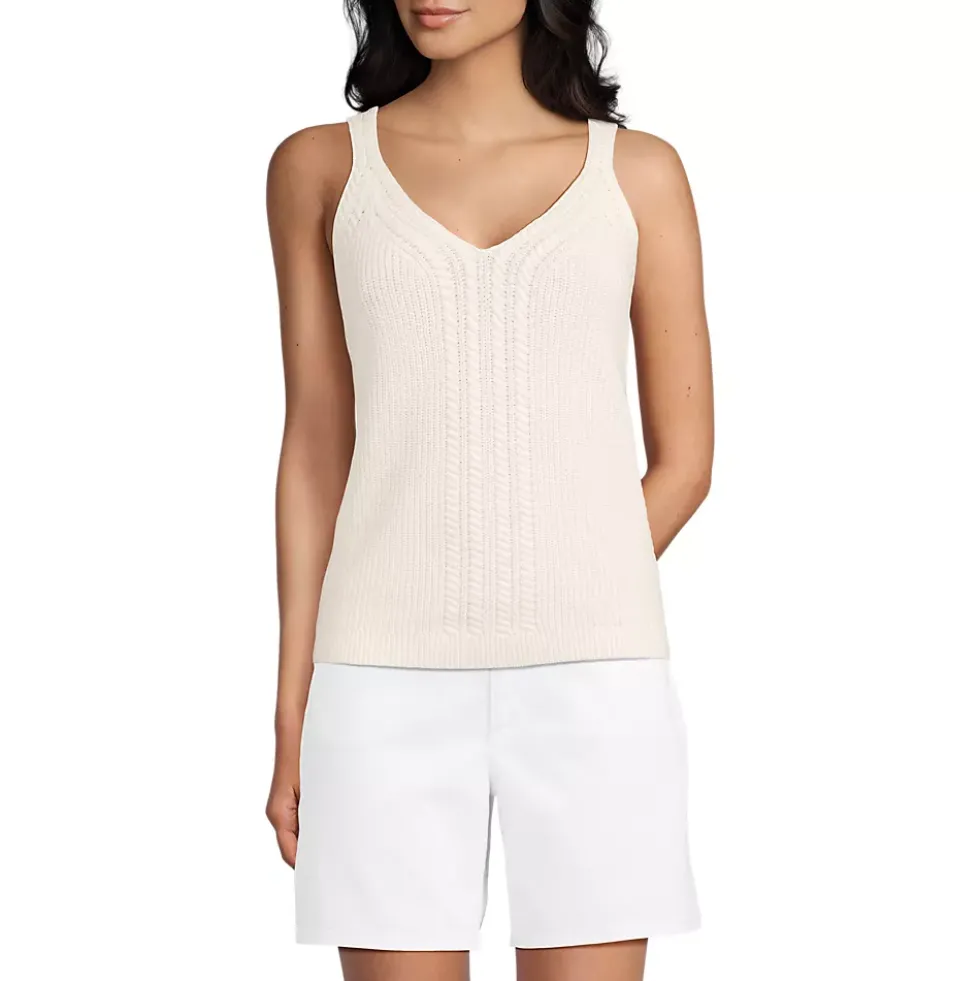Women's Cotton Cable Vneck Tank Sweater