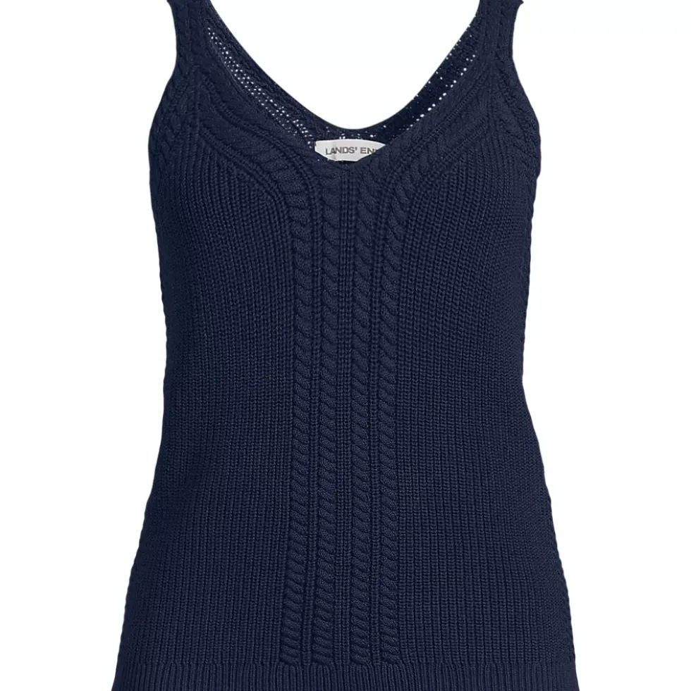 Women's Cotton Cable Vneck Tank Sweater