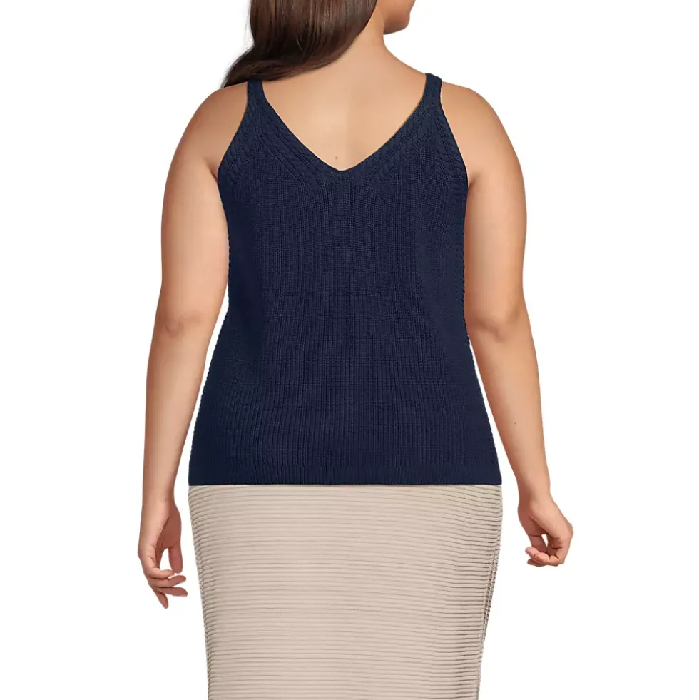 Women's Cotton Cable Vneck Tank Sweater