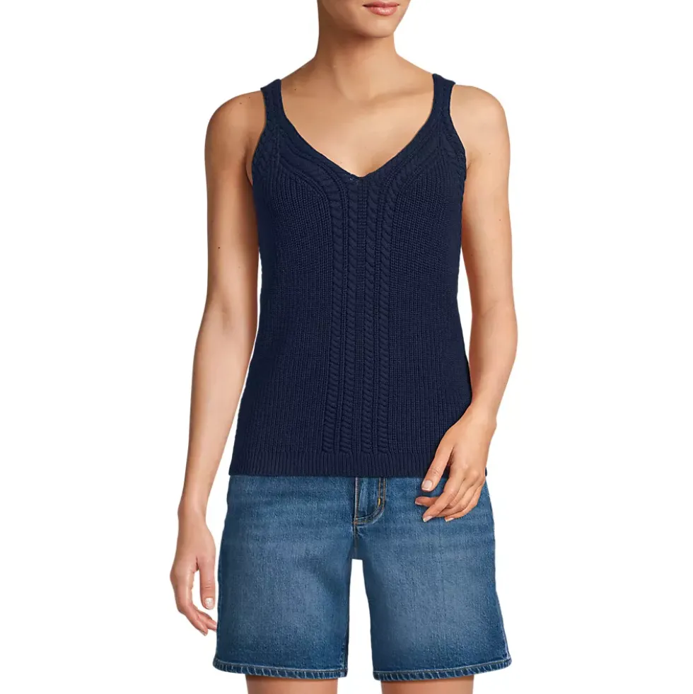 Women's Cotton Cable Vneck Tank Sweater