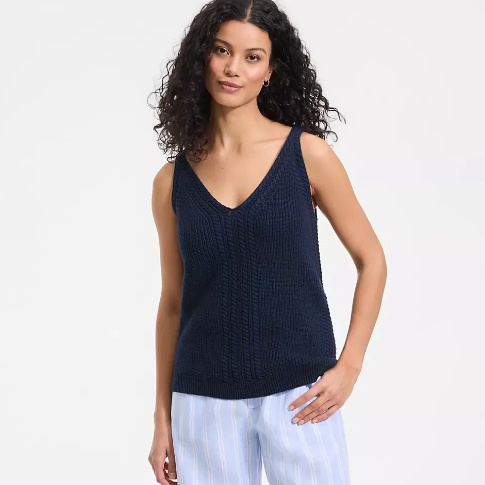 Women's Cotton Cable Vneck Tank Sweater