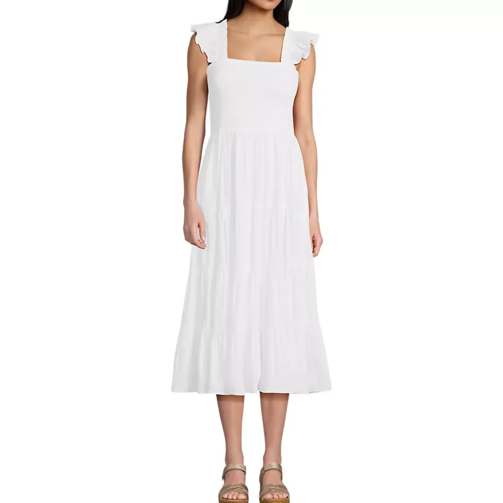 Women's Cotton Dobby Smocked Dress with Ruffle Straps