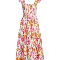 Women's Cotton Dobby Smocked Dress with Ruffle Straps