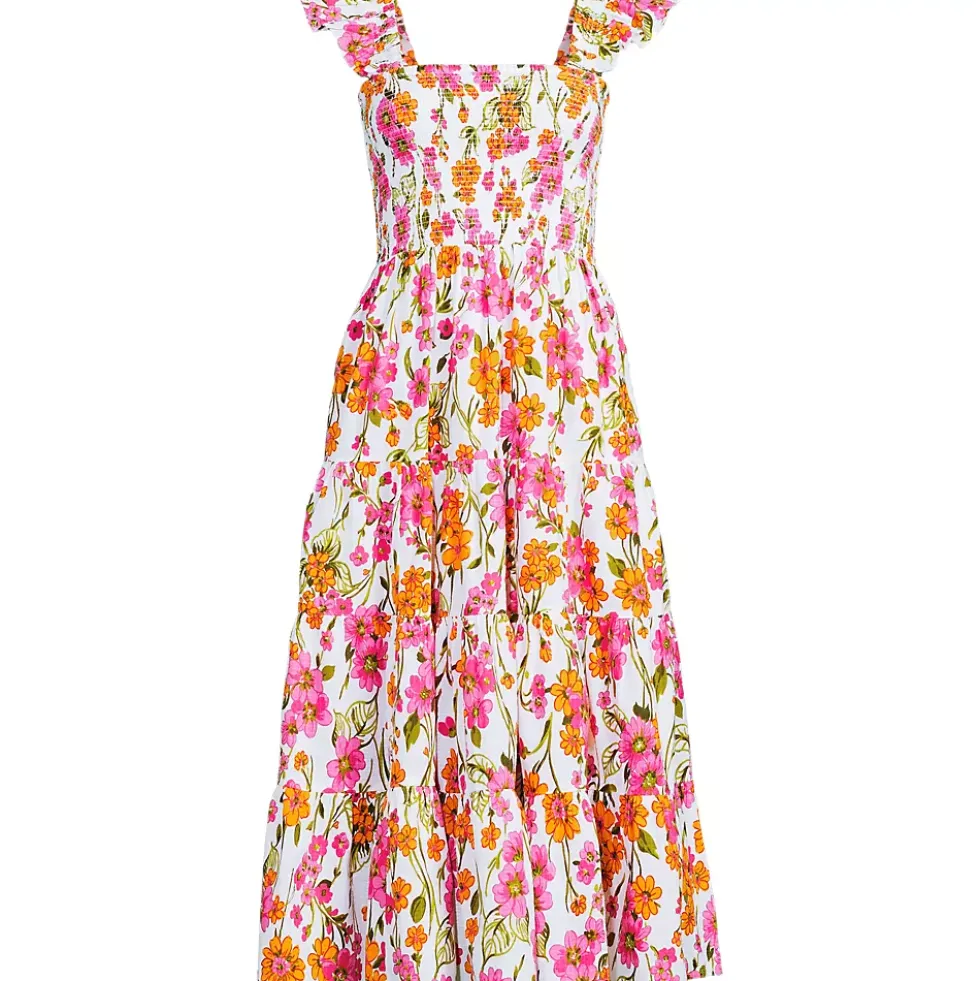 Women's Cotton Dobby Smocked Dress with Ruffle Straps