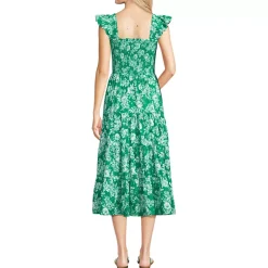 Women's Cotton Dobby Smocked Dress with Ruffle Straps