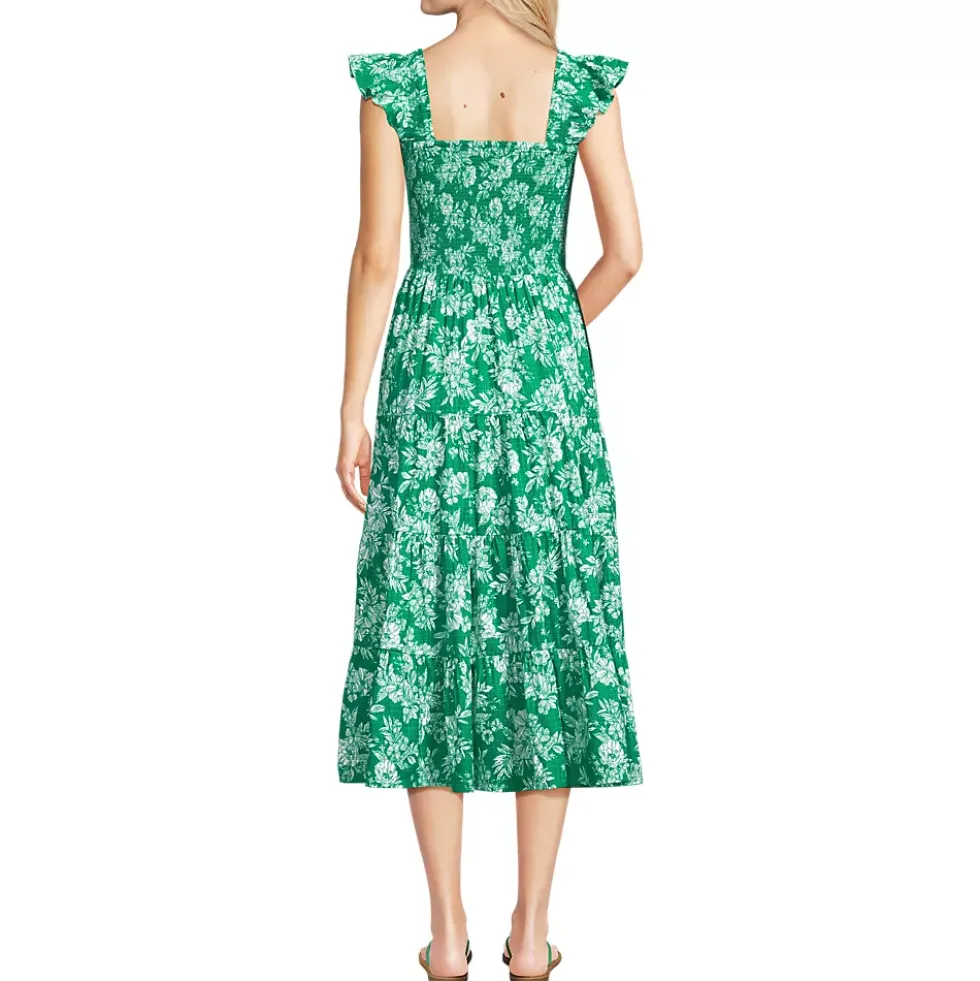 Women's Cotton Dobby Smocked Dress with Ruffle Straps