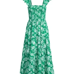 Women's Cotton Dobby Smocked Dress with Ruffle Straps