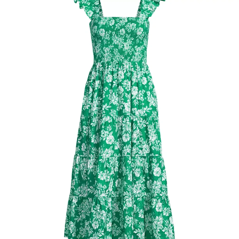 Women's Cotton Dobby Smocked Dress with Ruffle Straps