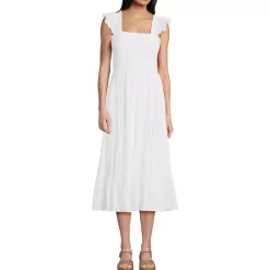 Women's Cotton Dobby Smocked Dress with Ruffle Straps