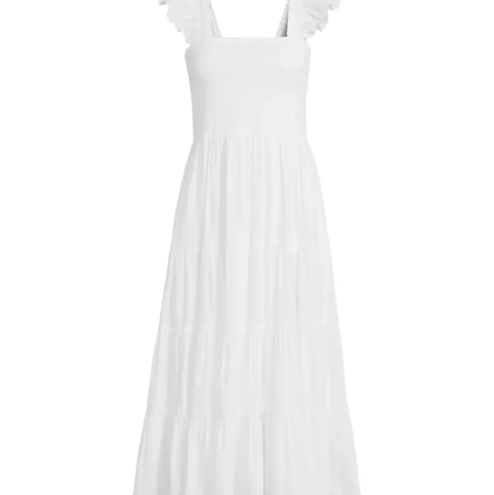 Women's Cotton Dobby Smocked Dress with Ruffle Straps