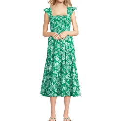 Women's Cotton Dobby Smocked Dress with Ruffle Straps