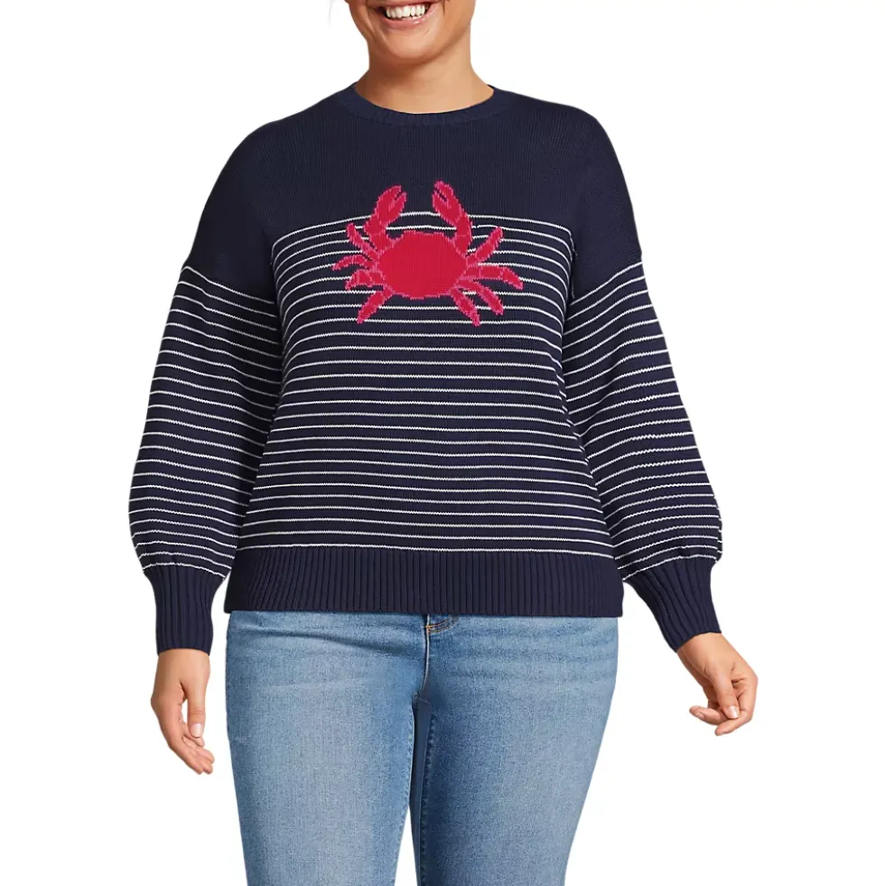 Women's Cotton Drifter Novelty Jacquard Crew Neck Sweater