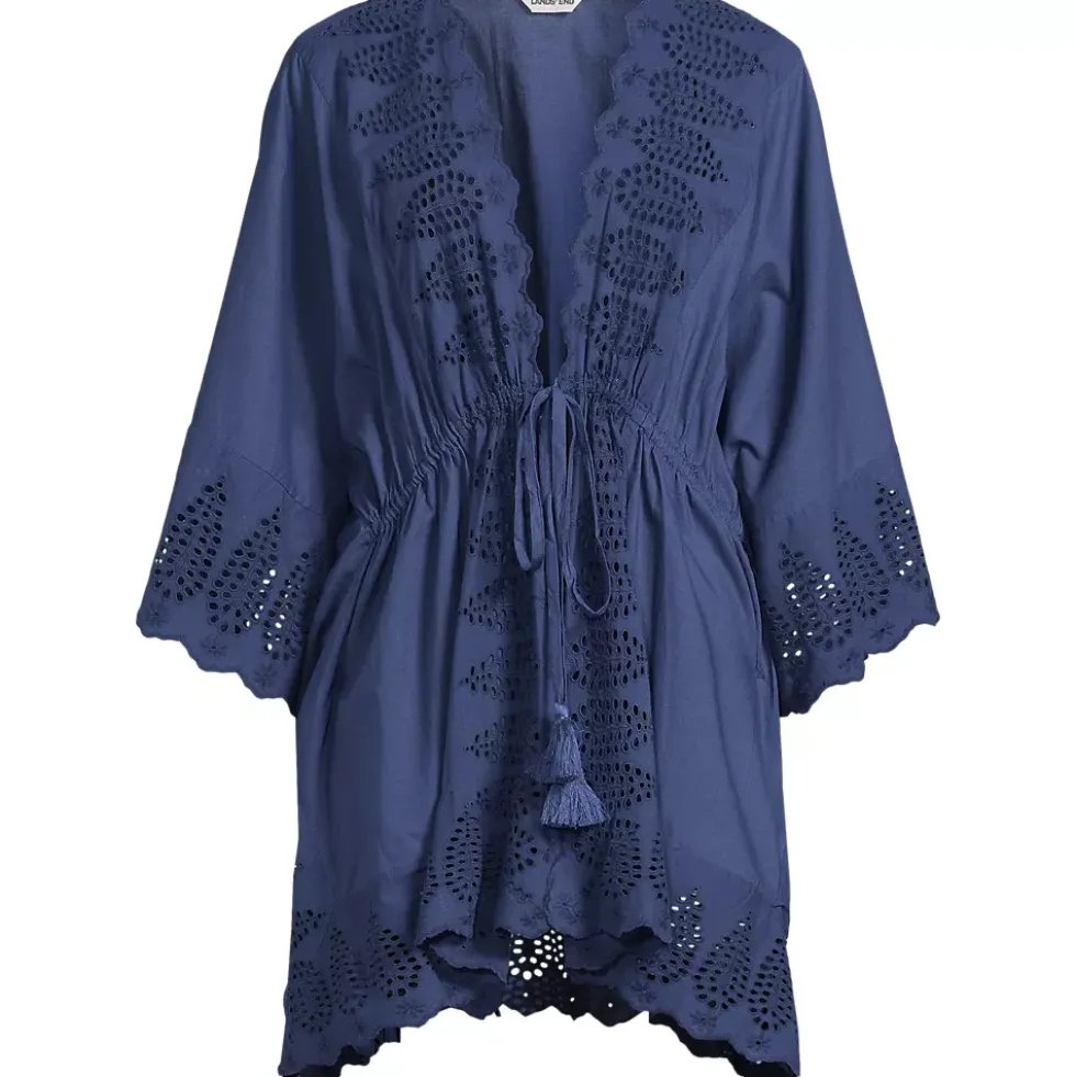 Women's Cotton Eyelet Tie Kimono Cover-Up