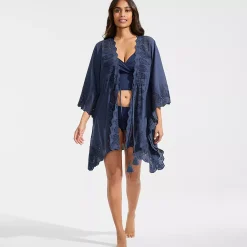 Women's Cotton Eyelet Tie Kimono Cover-Up