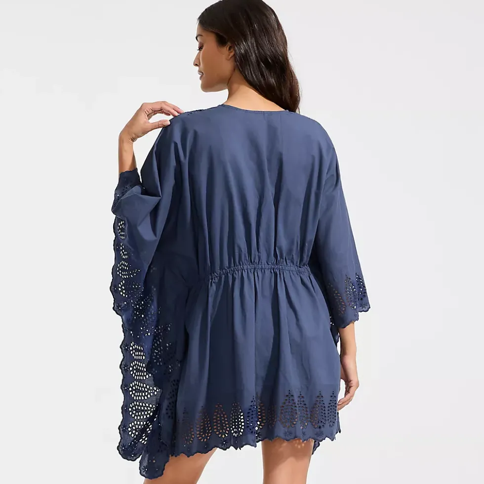 Women's Cotton Eyelet Tie Kimono Cover-Up