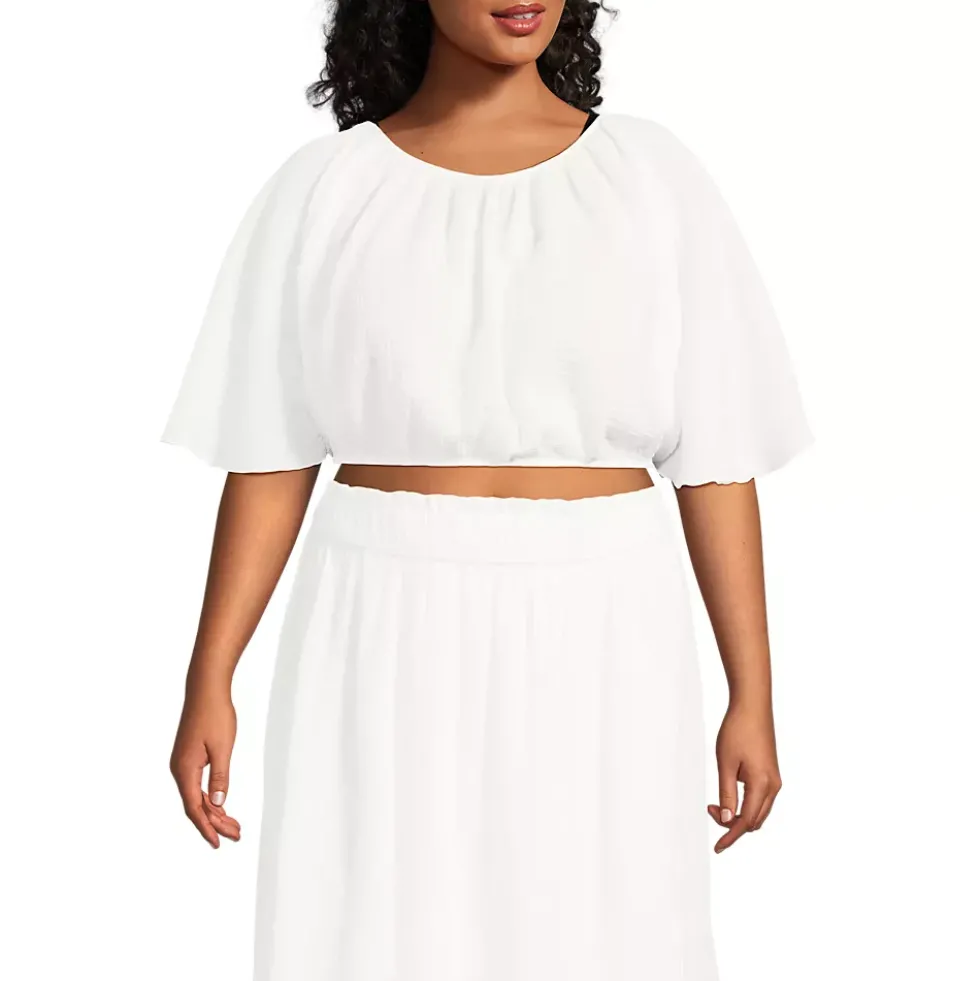 Women's Cotton Gauze Dolman Sleeve Crop Cover Up Top