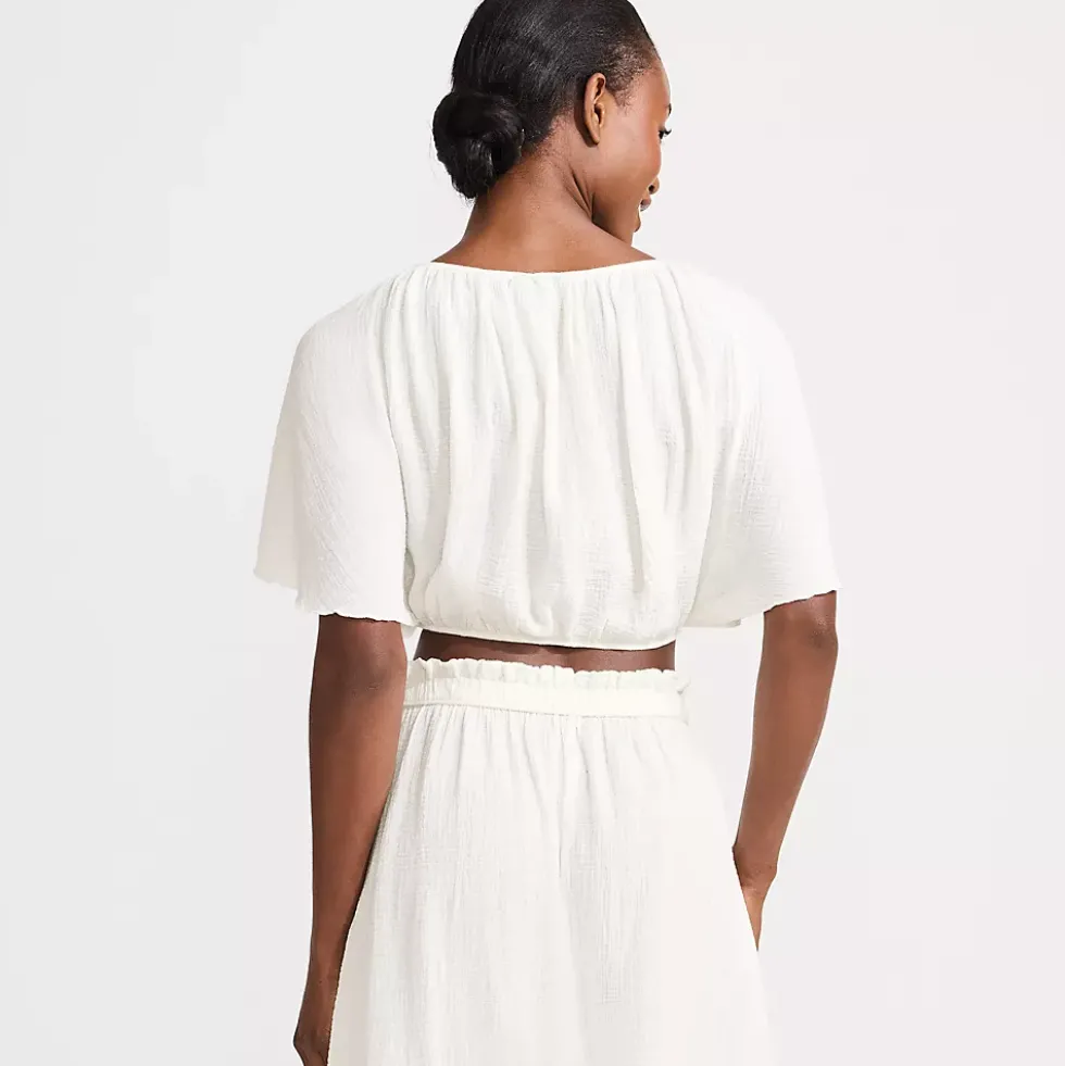 Women's Cotton Gauze Dolman Sleeve Crop Cover Up Top