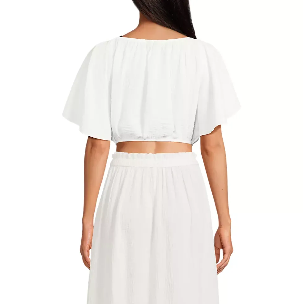 Women's Cotton Gauze Dolman Sleeve Crop Cover Up Top