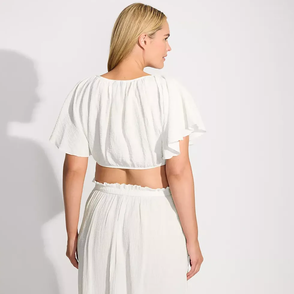 Women's Cotton Gauze Dolman Sleeve Crop Cover Up Top