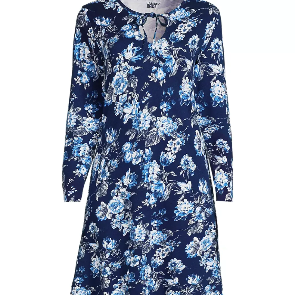 Women's Cotton Interlock Long Sleeve Above the Knee Nightgown