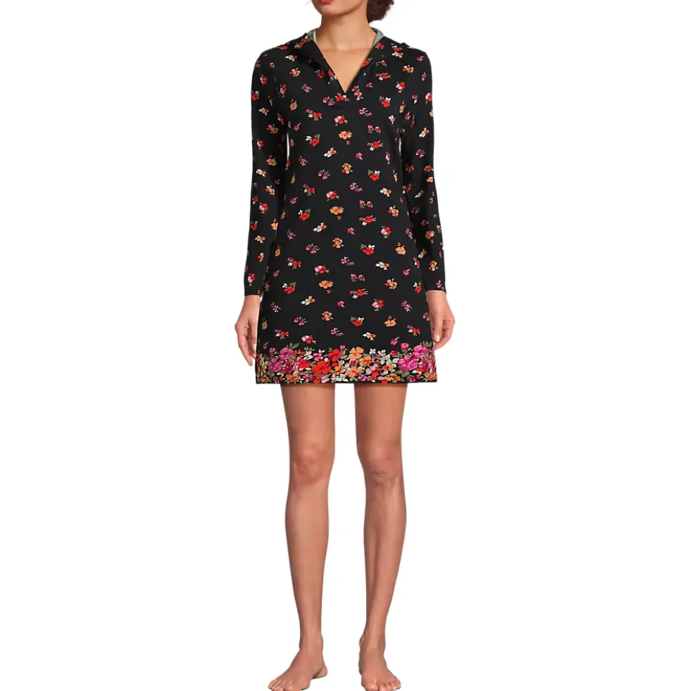 Women's Cotton Jersey Long Sleeve Hooded Swim Cover-up Dress