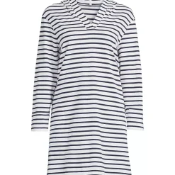 Women's Cotton Jersey Long Sleeve Hooded Swim Cover-up Dress