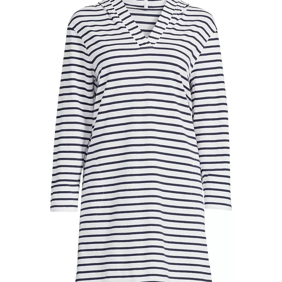Women's Cotton Jersey Long Sleeve Hooded Swim Cover-up Dress