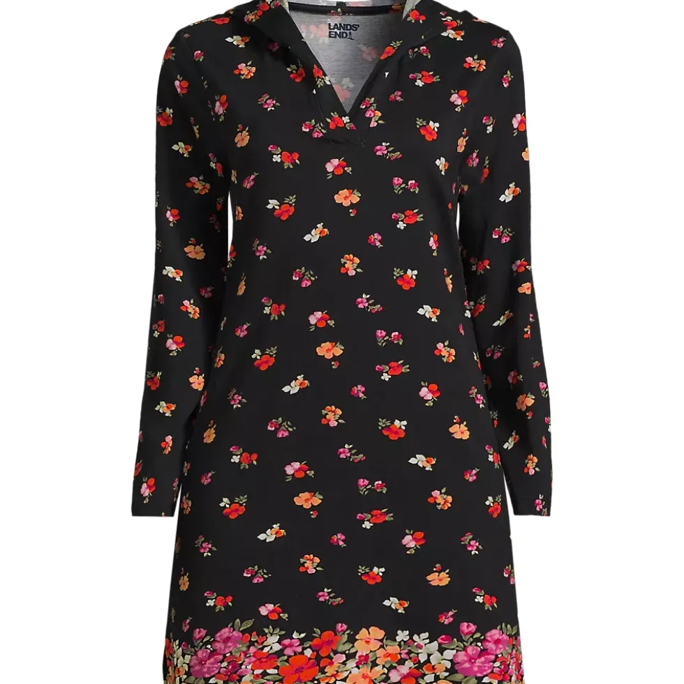 Women's Cotton Jersey Long Sleeve Hooded Swim Cover-up Dress