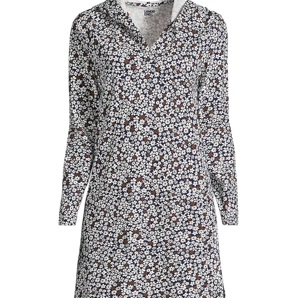 Women's Cotton Jersey Long Sleeve Hooded Swim Cover-up Dress