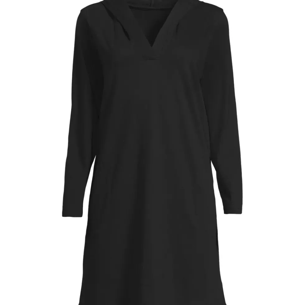 Women's Cotton Jersey Long Sleeve Hooded Swim Cover-up Dress