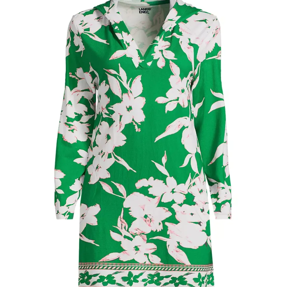 Women's Cotton Jersey Long Sleeve Hooded Swim Cover-up Dress